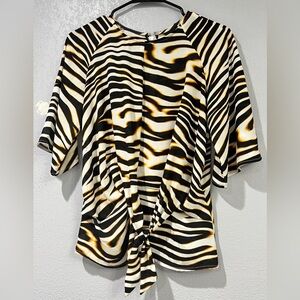 Worthington Black & White Zebra Print Tie-Front Top, Half Sleeves Size XS